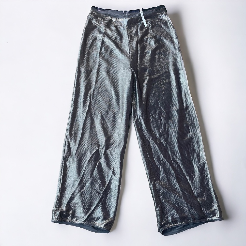 NWT ASOS Curve silver sequin wide leg pants size 18